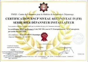 Certification Serrurier Dépanneur Installateur - L-Bricole 11